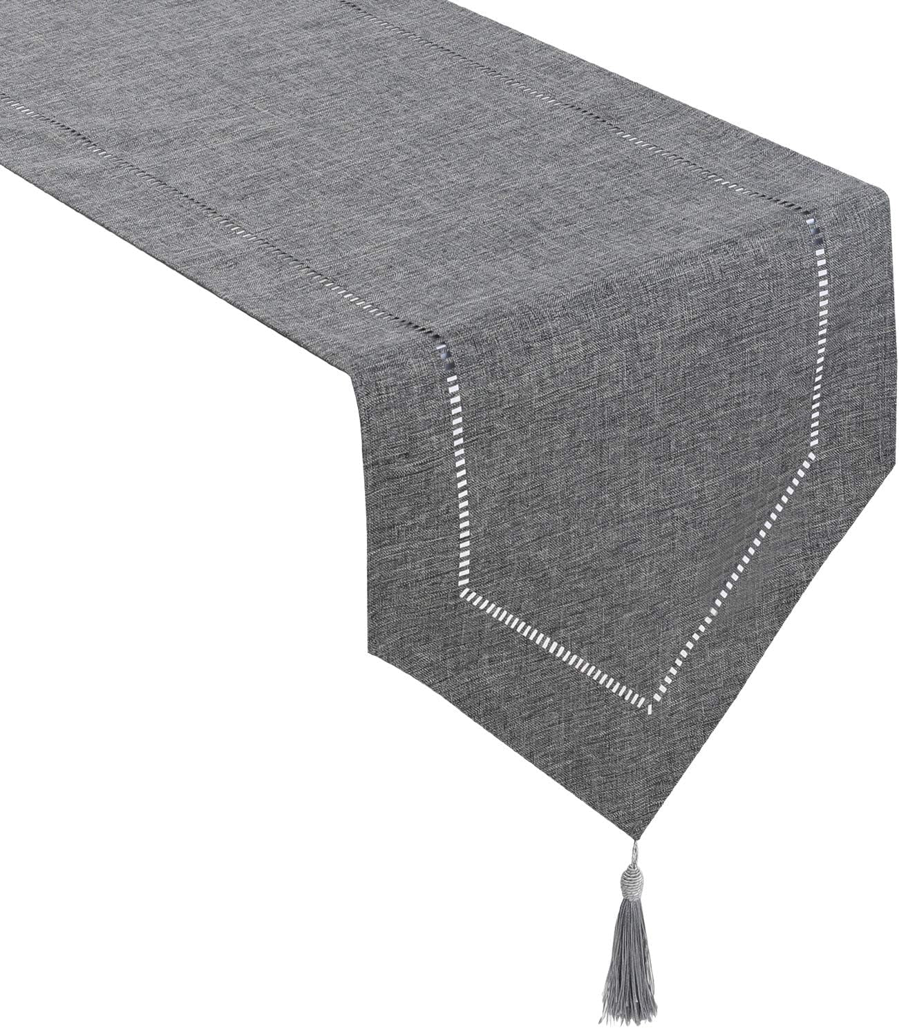 Tosewever Decorative Hemstitch Linen Table Runner Farmhouse Style Tabletop Collection Handcrafted Table Runners for Everyday Dining Wedding Party Holiday Home Decor (14 X 72 Inches, Grey)