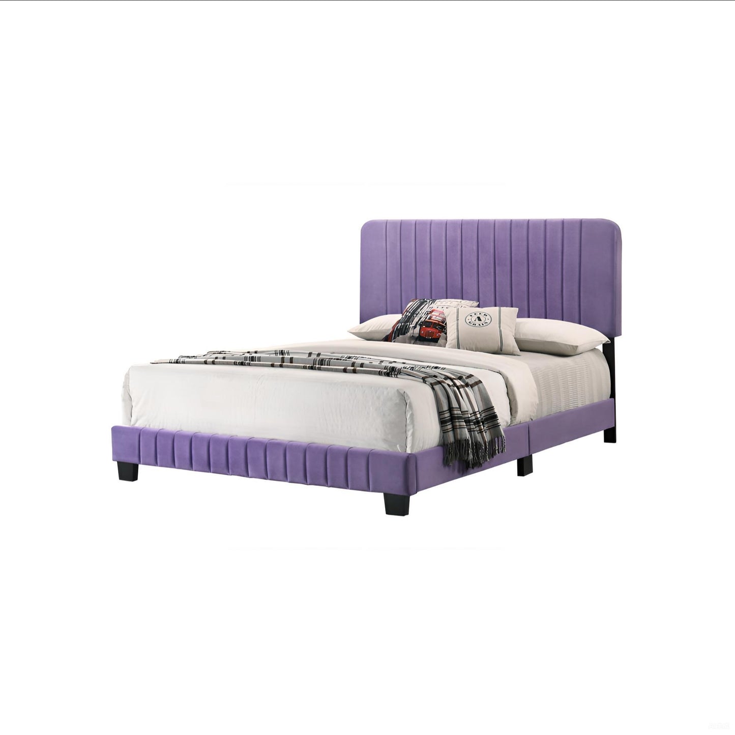 Contemporary Velvet Full Size Bed with Channel Tufting in Purple