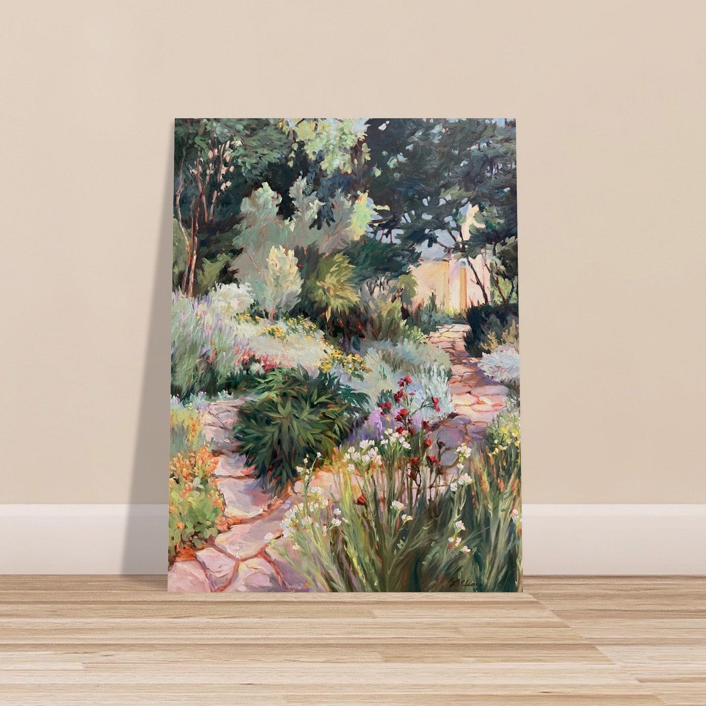 'Garden Path' Floral I 24x32 Museum-Quality Matte Paper Poster | Original Artwork by American Artist Barbara Cleary