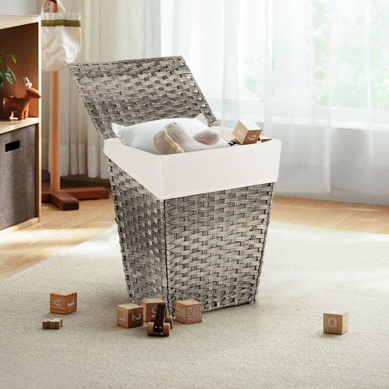 Foldable Handwoven Laundry Basket with Removable Liner