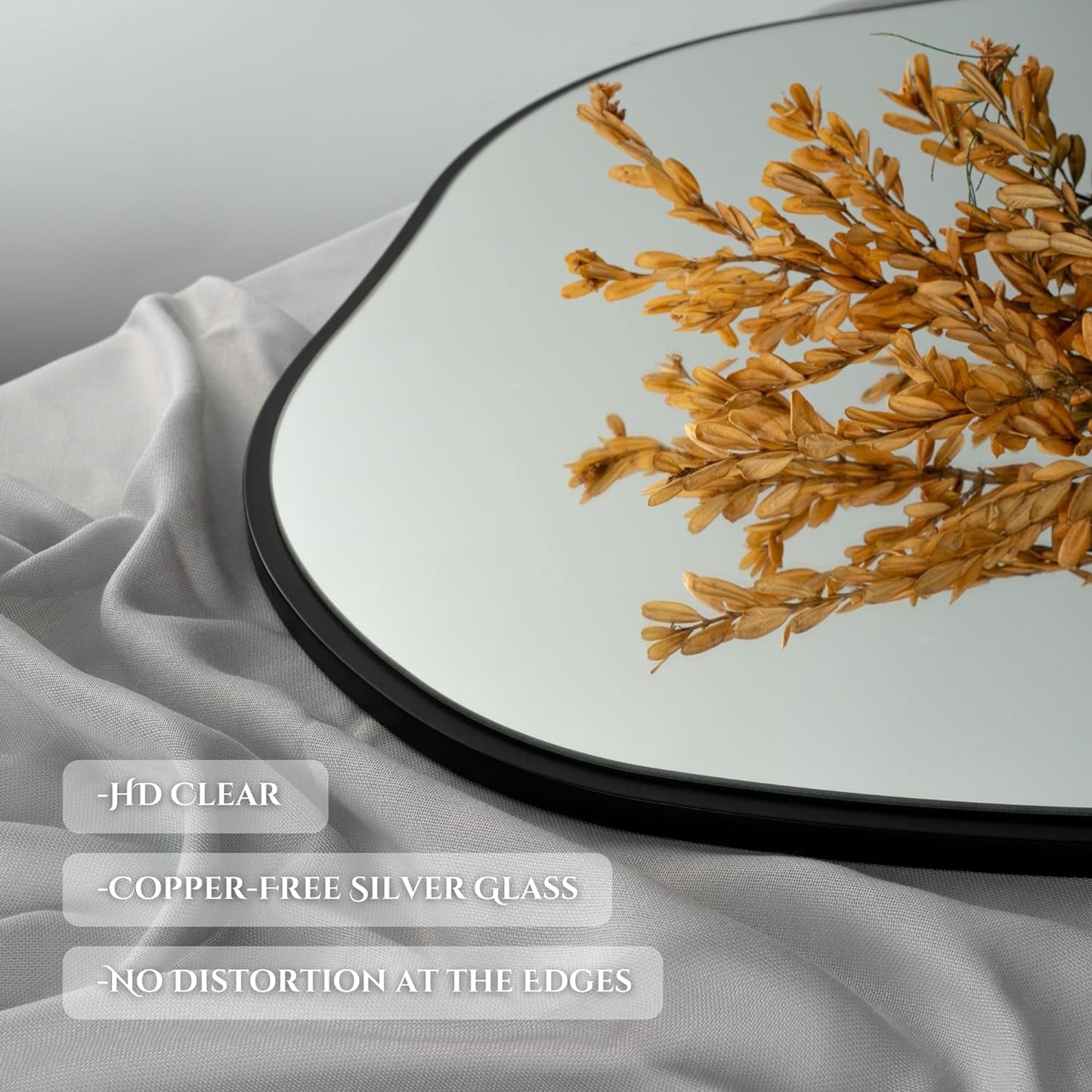 Asymmetrical Mirror with Irregular Wooden Frame, Ideal for Living