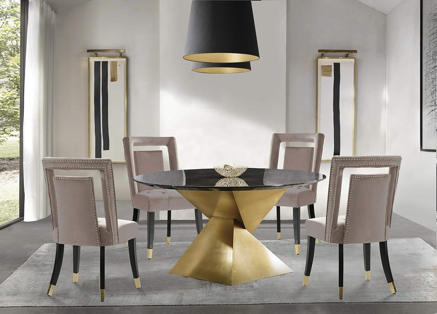 Elsie Dining Side Chair Velvet Upholstered Nailhead Trim Seat Espresso