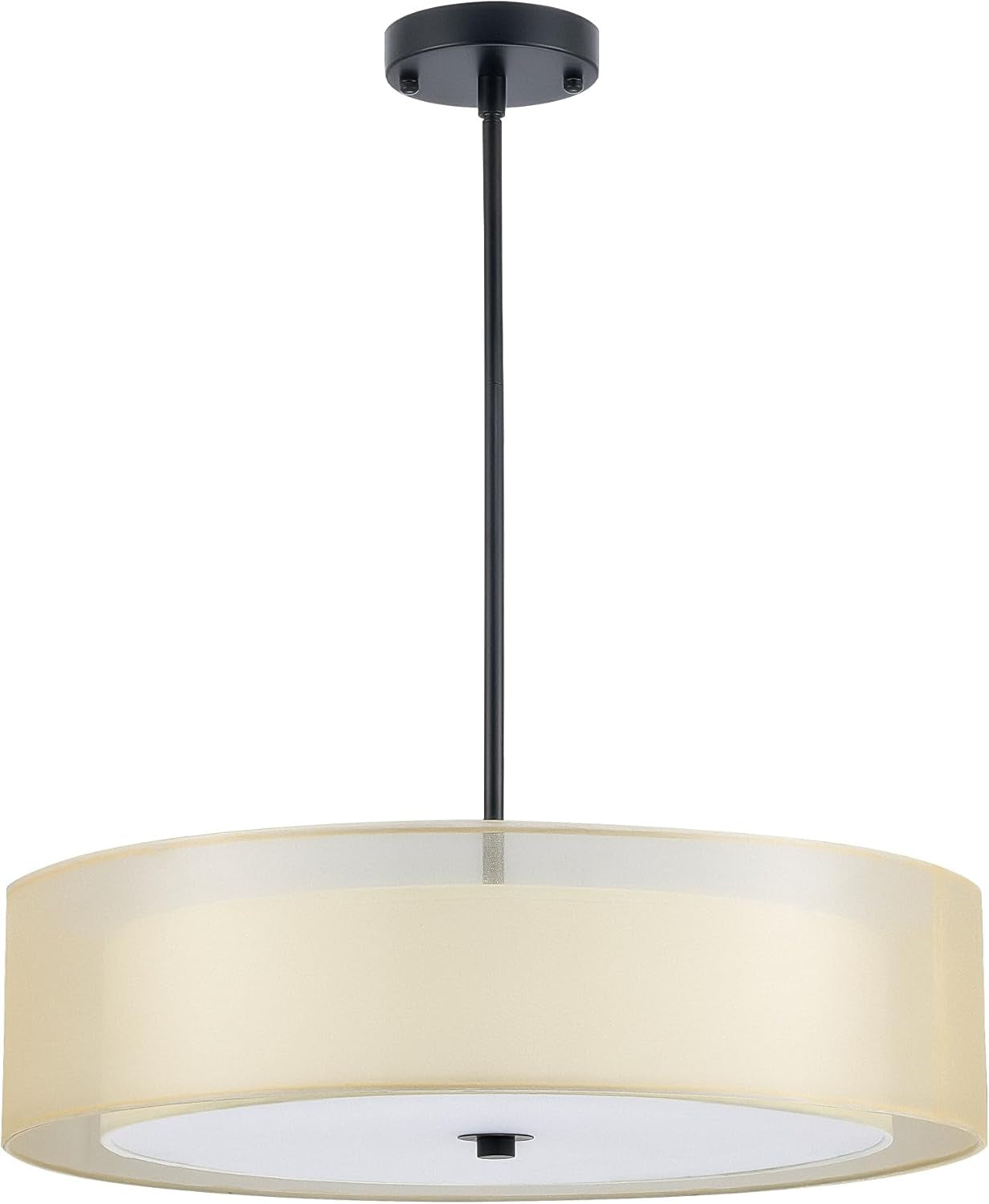 3-Light Drum Chandeliers, 20" Pendant Light Fixture with 2-Layer
