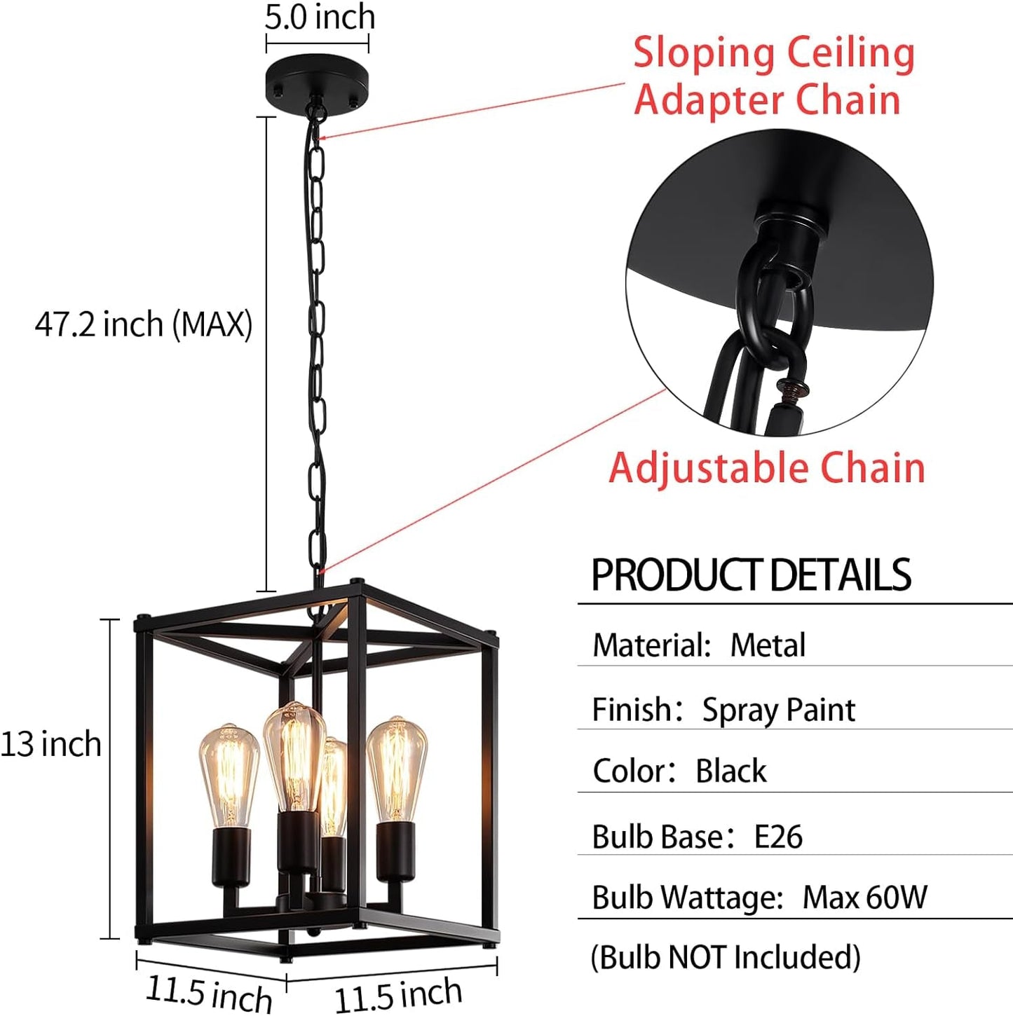 Black Chandelier Dining Room Light Fixtures over Table, 4-Light