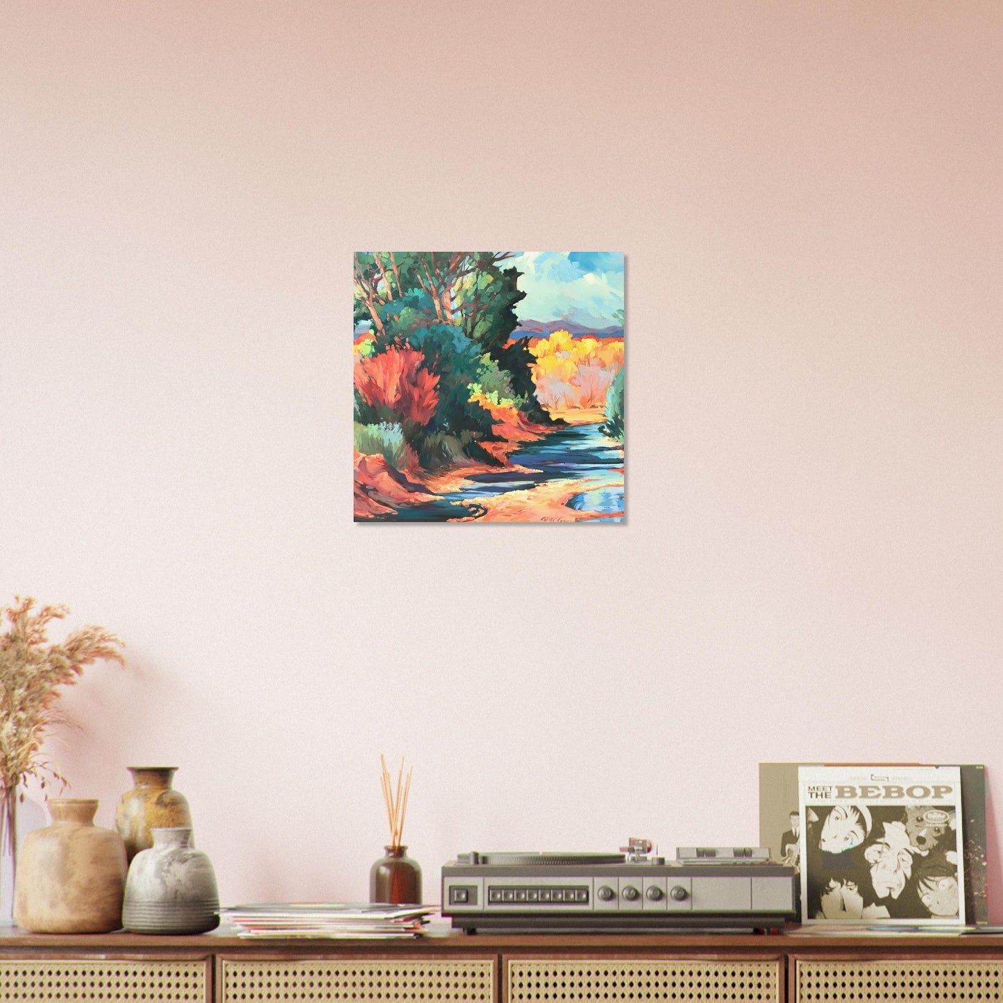 ‘Rio Pueblo’ Landscape I 16x16 Museum-Quality Matte Paper Poster | Original Artwork by American Artist Barbara Cleary