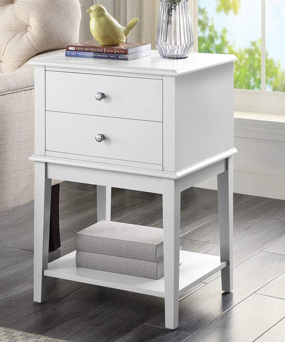 Black Nightstand with 2 Drawers for Bedrooms Tall 28", Big Wooden Bed Night Stand, Large Modern 19" Side End Table for Living Room