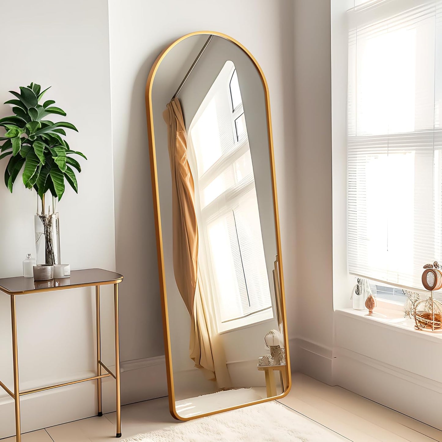 KIAYACI Arched Floor Mirror Wood Frame Wall Mounted Mirror Distressed Style Wide Frame Dressing Make up Mirror for Bathroom/Bedroom/Living Room/Dining Room/Entry/Farmhouse (Light Gray, 64" X 21")…