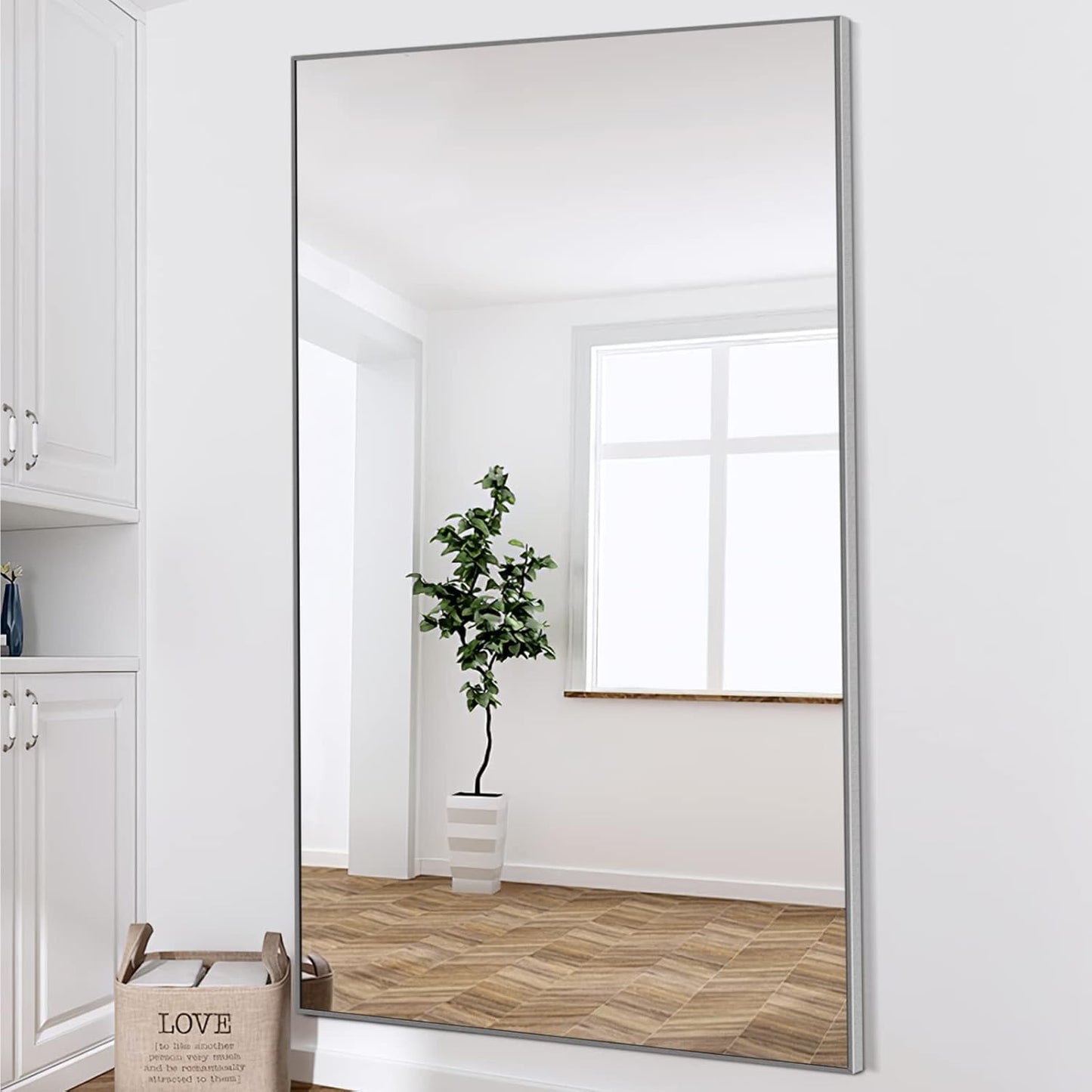 KIAYACI Arched Floor Mirror Wood Frame Wall Mounted Mirror Distressed Style Wide Frame Dressing Make up Mirror for Bathroom/Bedroom/Living Room/Dining Room/Entry/Farmhouse (Light Gray, 64" X 21")…