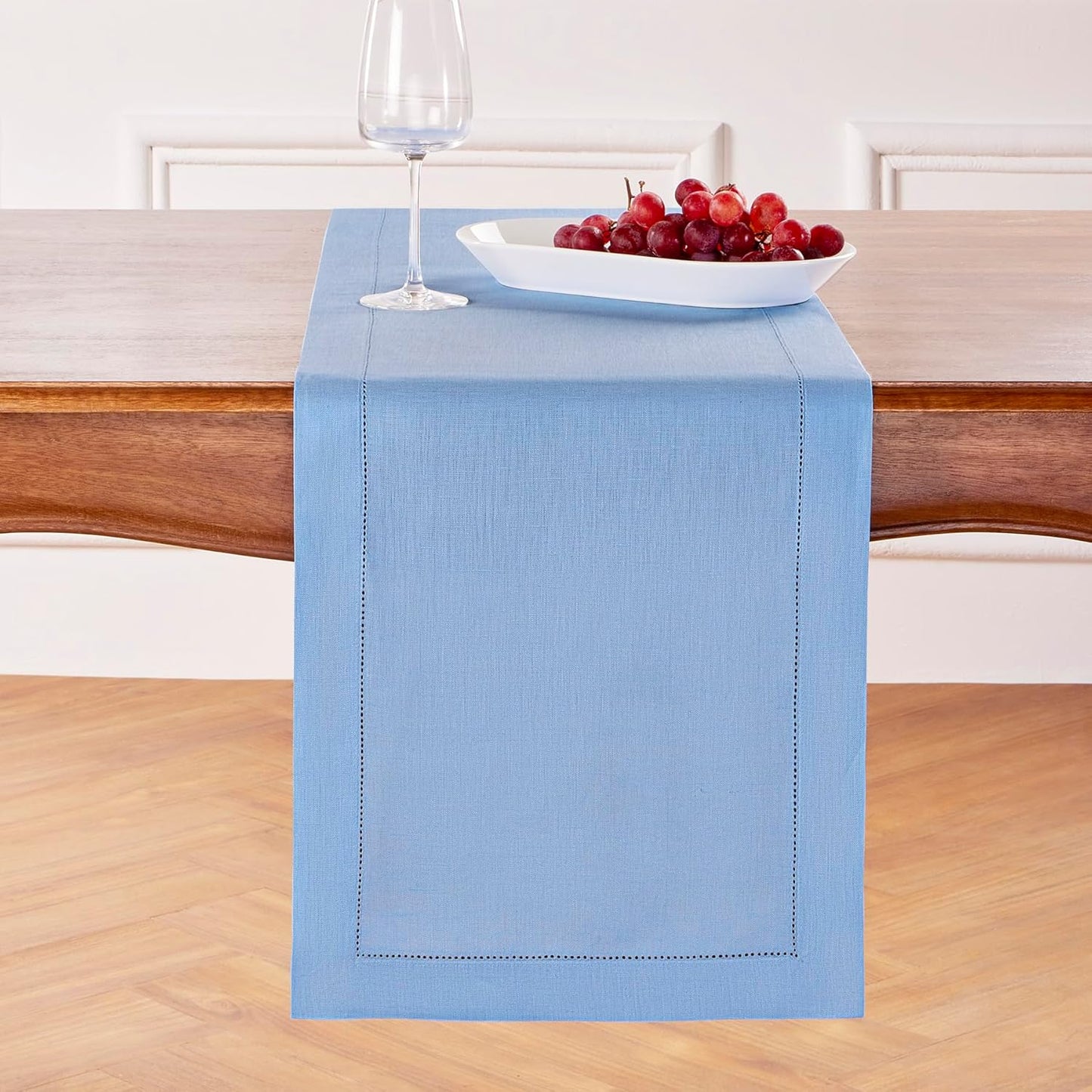 Solino Home Purple Linen Table Runner 60 Inches Long – 100% Pure Linen Classic Hemstitch Table Runner 14 X 60 Inch – Machine Washable Dining Table Runner for Valentines Day, Spring, Easter Decor