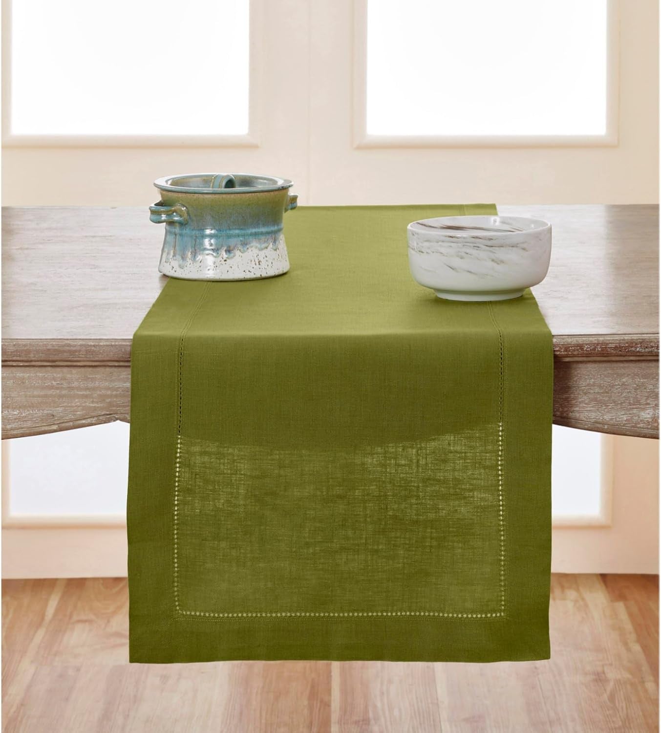 Solino Home Purple Linen Table Runner 60 Inches Long – 100% Pure Linen Classic Hemstitch Table Runner 14 X 60 Inch – Machine Washable Dining Table Runner for Valentines Day, Spring, Easter Decor