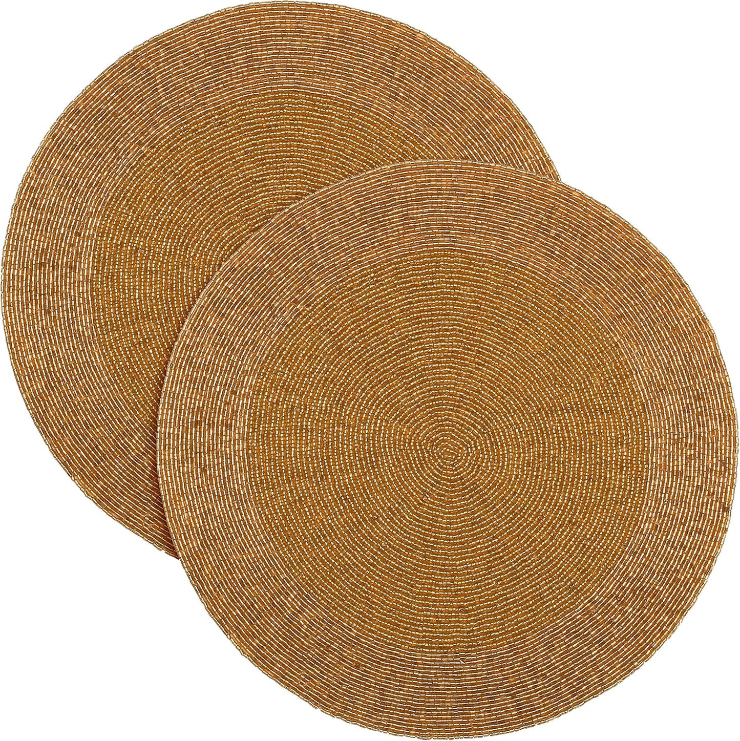 Life by Cotton Farmhouse Beaded Placemats for Dining Table 13 Inch Dia - Gold, Beaded Placemats round for Dining Table, Occasional Decoration and Family Parties Celebrations, Set of 1