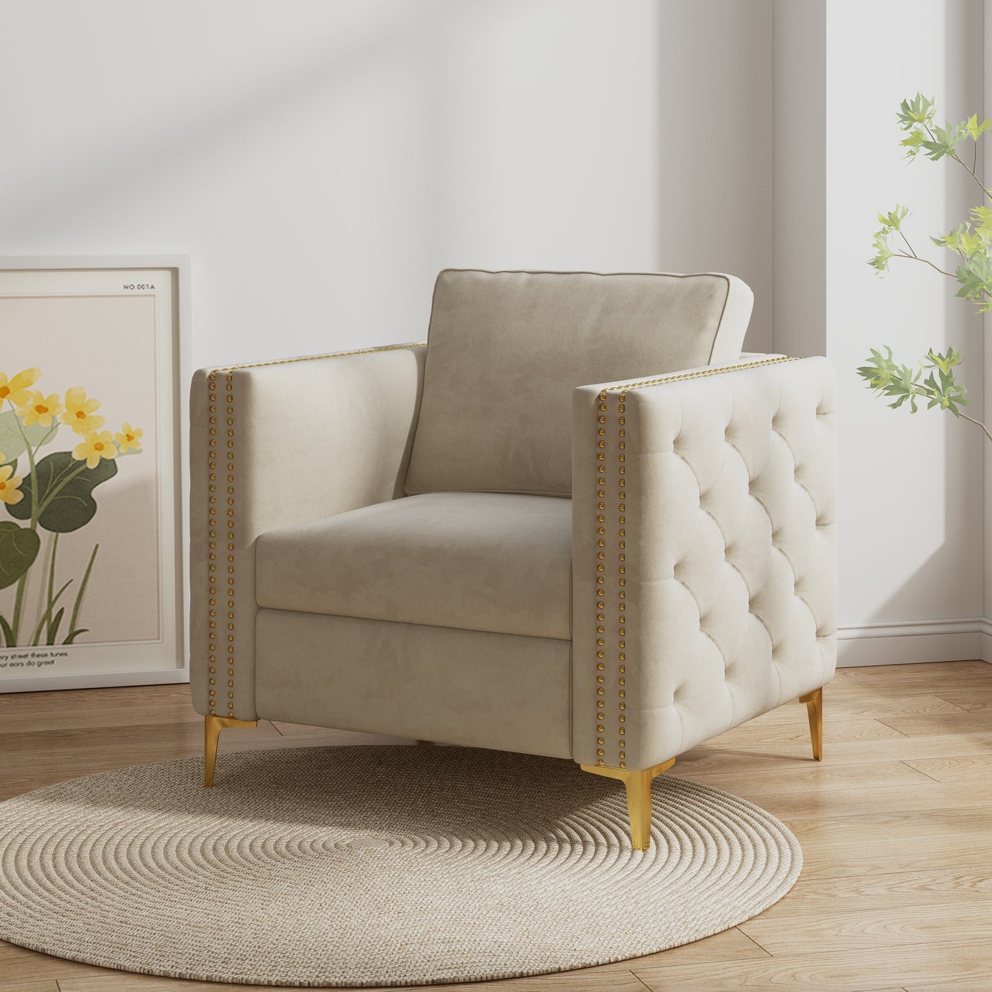 Accent Chair for Living Room Upholstered Arm Chair with Metal Legs