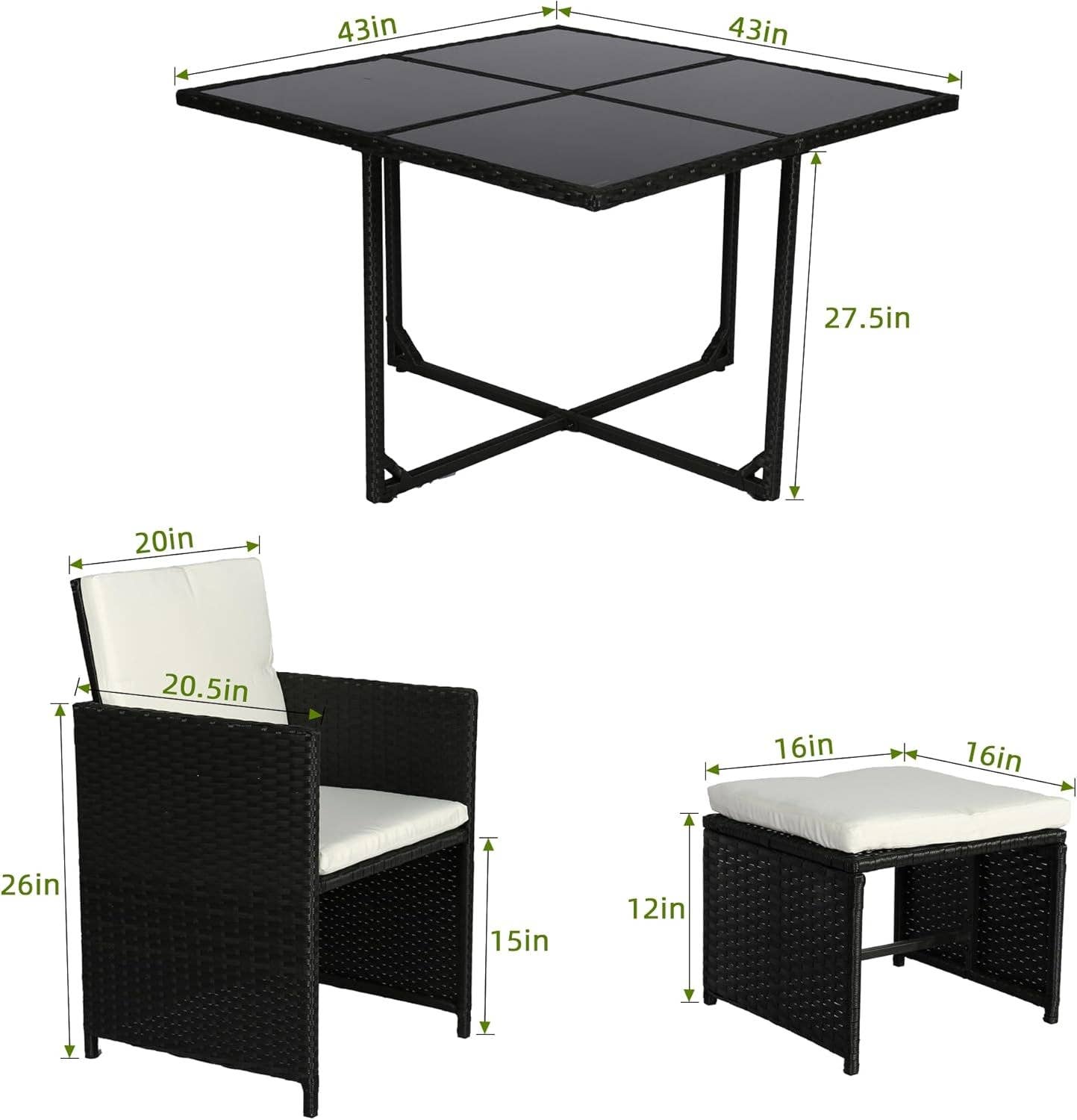 9 Piece Patio Dining Set Black White For Outdoor Use
