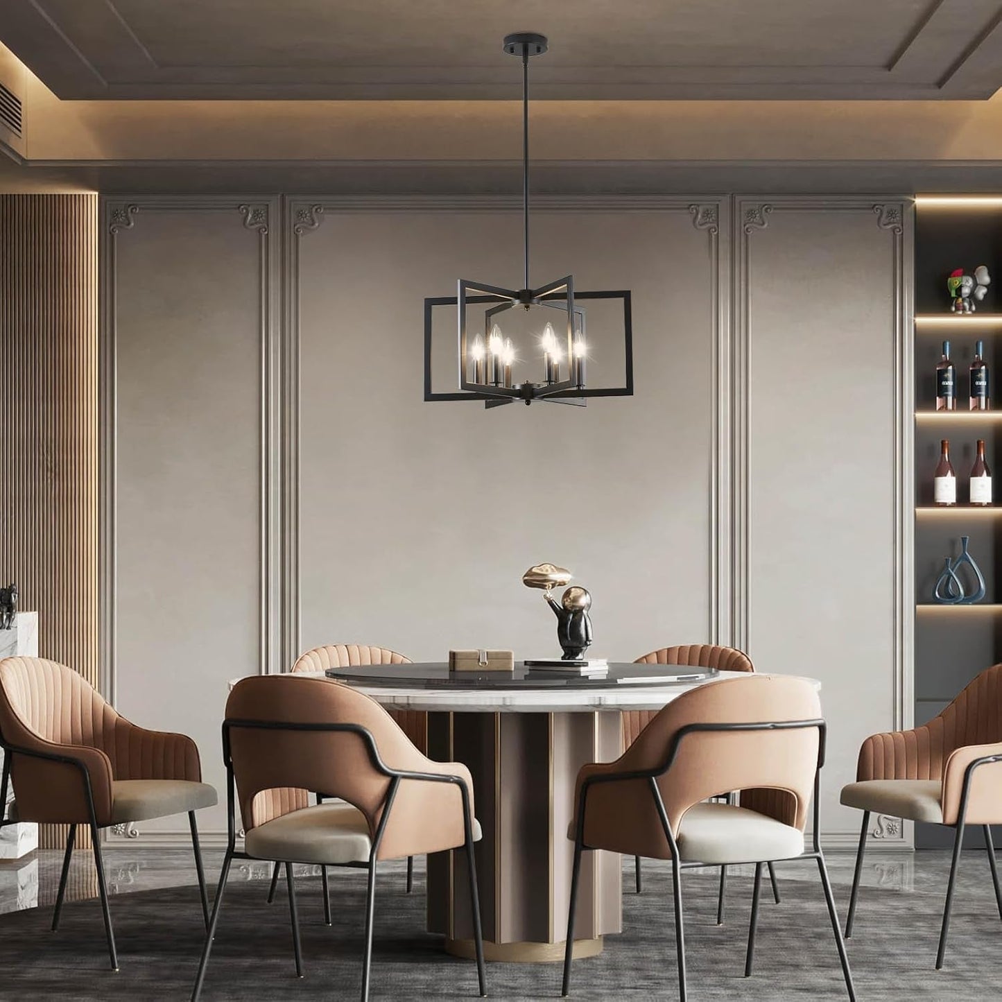 Black Chandelier, Dining Room Light Fixture Geometric Metal Modern