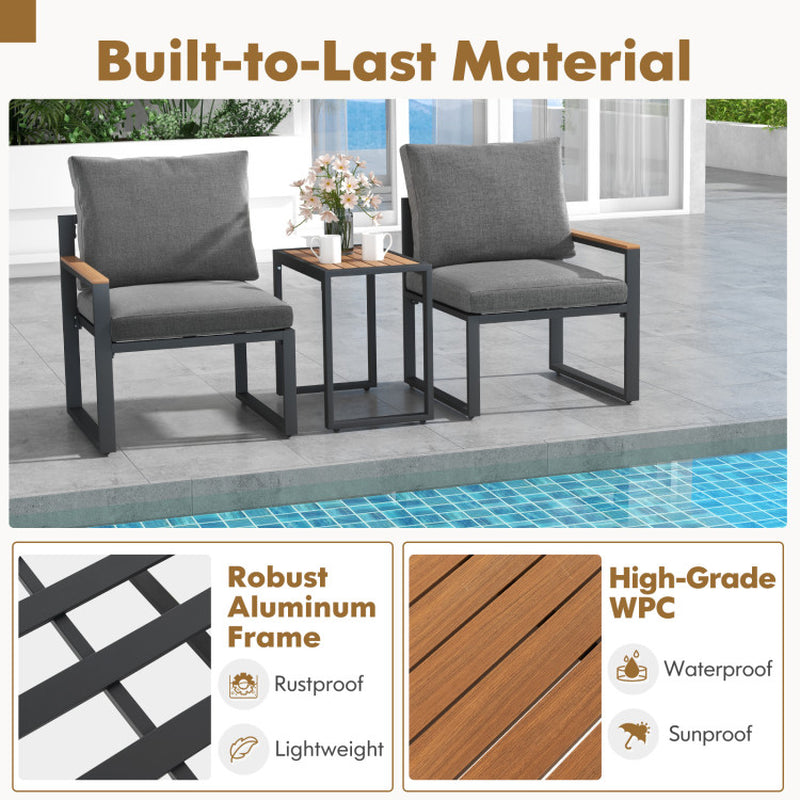 3 Pieces Aluminum Frame Weatherproof Outdoor Conversation Set with