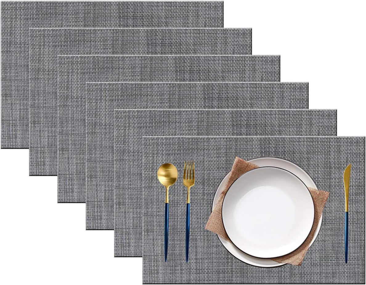 PIGCHCY Placemats Washable Vinyl Placemats Easy to Clean Plastic Non-Slip Placemats for Dining Table Set of 6 (Multi Grey)