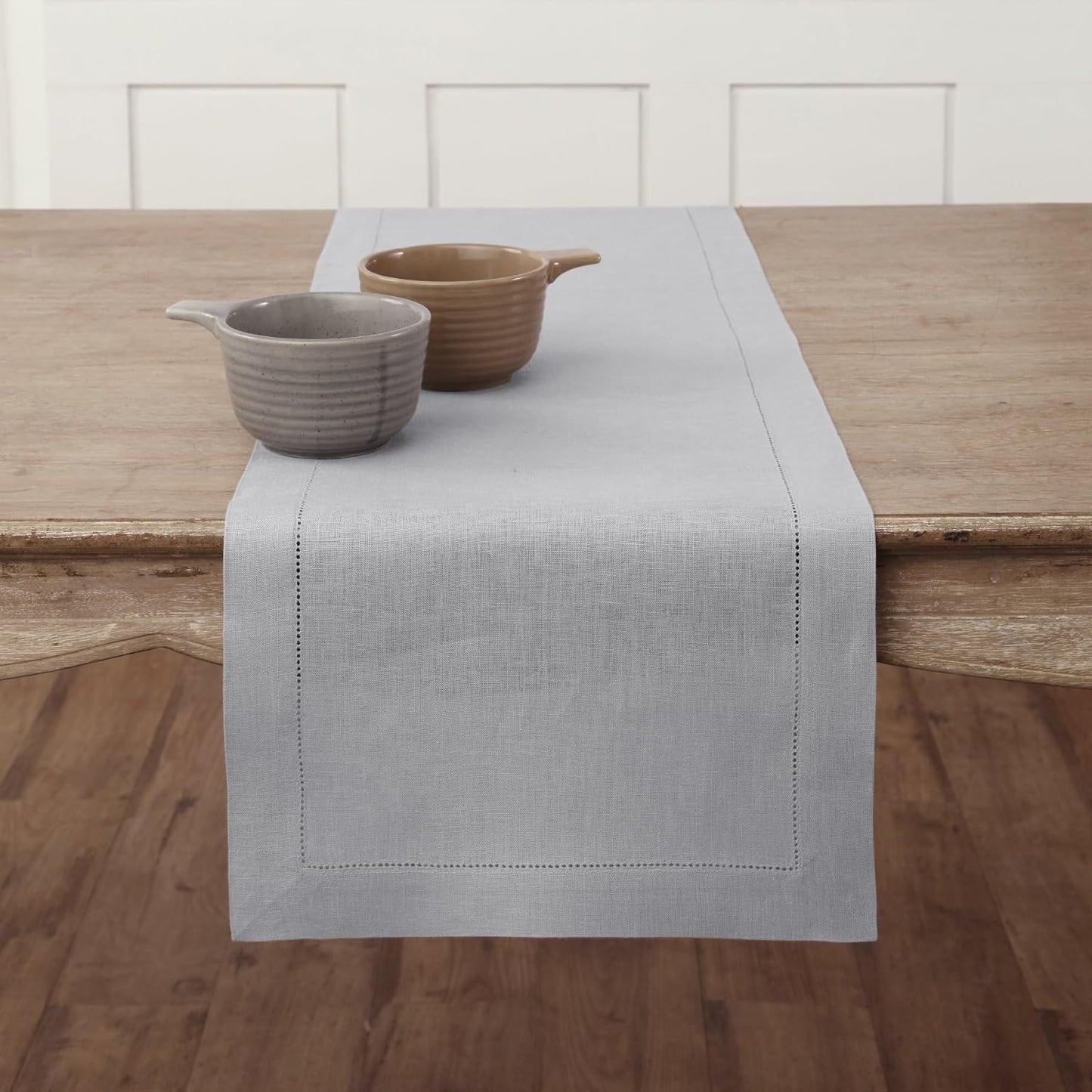 Solino Home Purple Linen Table Runner 60 Inches Long – 100% Pure Linen Classic Hemstitch Table Runner 14 X 60 Inch – Machine Washable Dining Table Runner for Valentines Day, Spring, Easter Decor