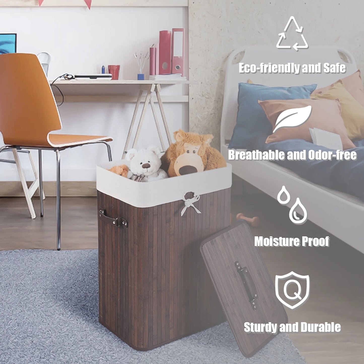 Tall Portable Laundry Basket, Deep Brown & White
