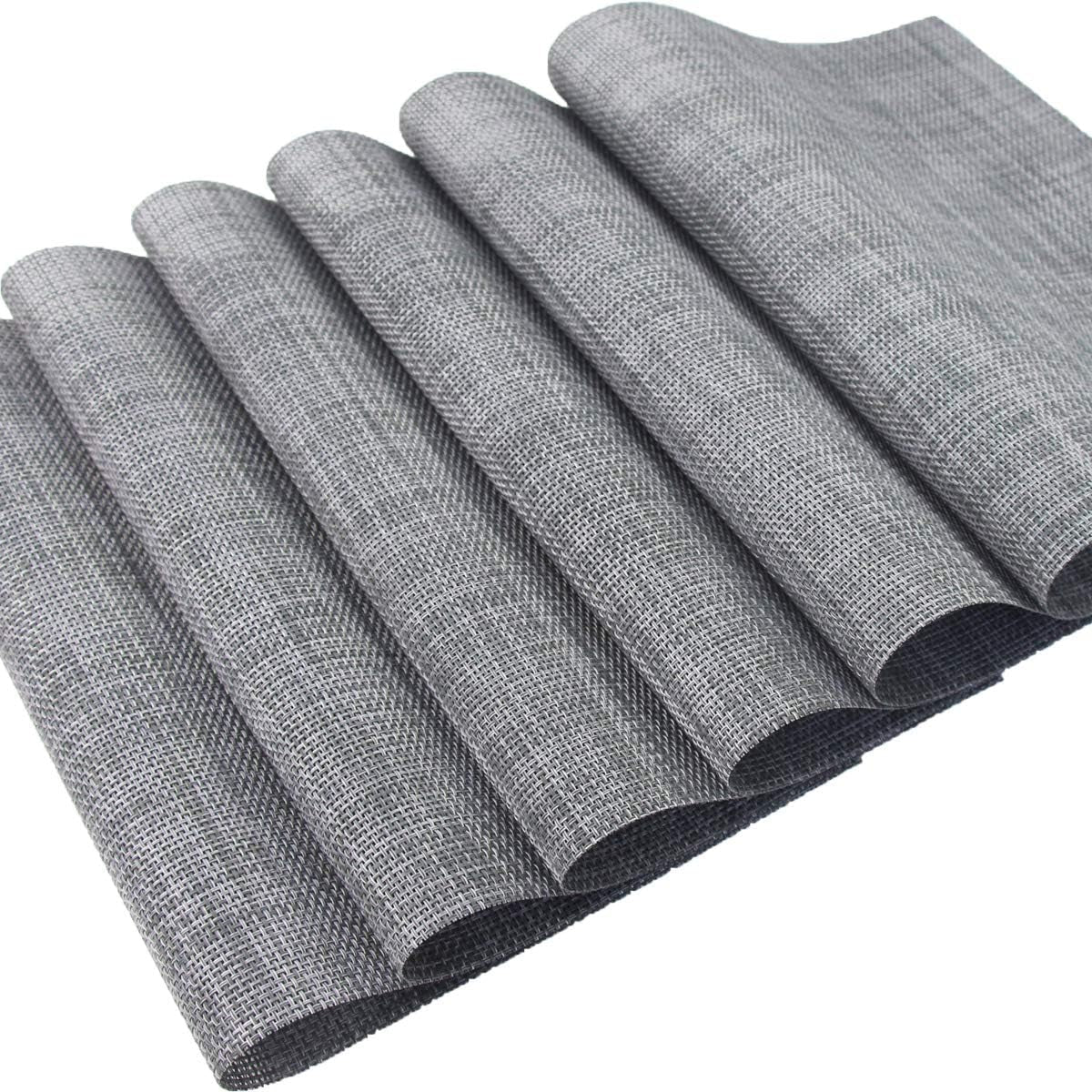 PIGCHCY Placemats Washable Vinyl Placemats Easy to Clean Plastic Non-Slip Placemats for Dining Table Set of 6 (Multi Grey)