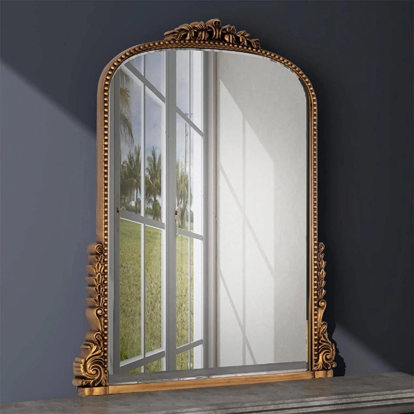 Traditional Baroque Arch Wall Mirror Antique Gold Mirror Wall Decor for Living Room Home 31.5" X 23.6''