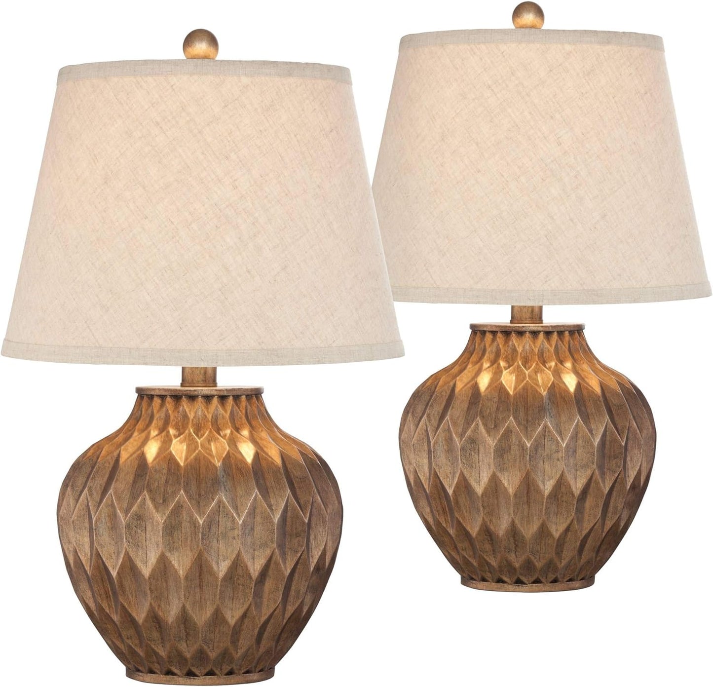 360 Lighting Buckhead Modern Accent Table Lamp 22" High Warm Bronze Brown Sculptural Geometric Textured Urn Tapered Fabric Drum Shade Bedroom Living Room House Home Bedside Nightstand Office