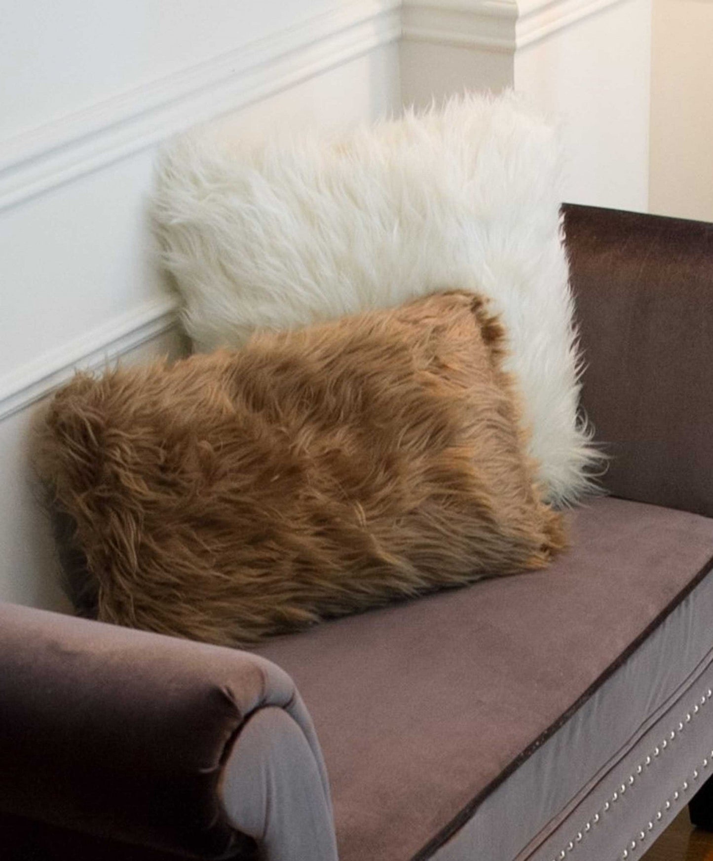 Jade Tan Faux Fur Pillow 2 Pack