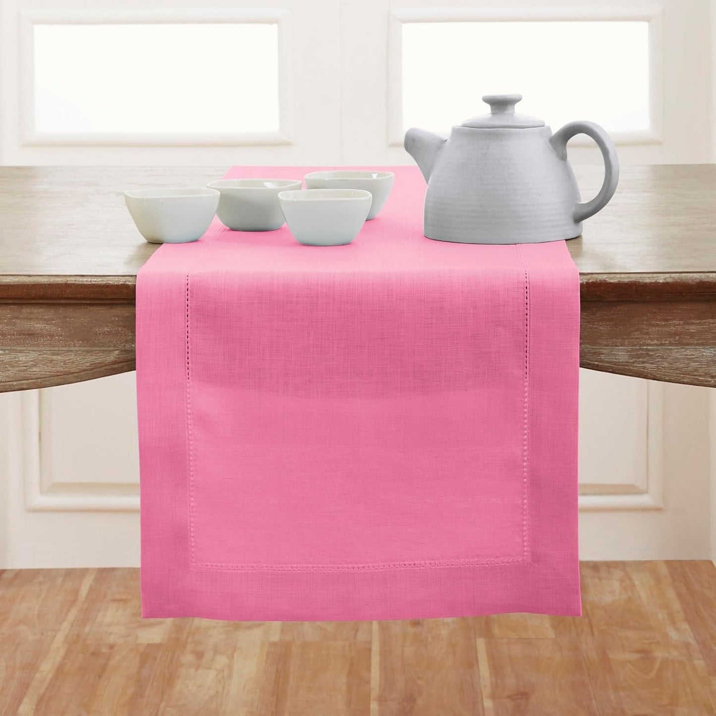Solino Home Purple Linen Table Runner 60 Inches Long – 100% Pure Linen Classic Hemstitch Table Runner 14 X 60 Inch – Machine Washable Dining Table Runner for Valentines Day, Spring, Easter Decor
