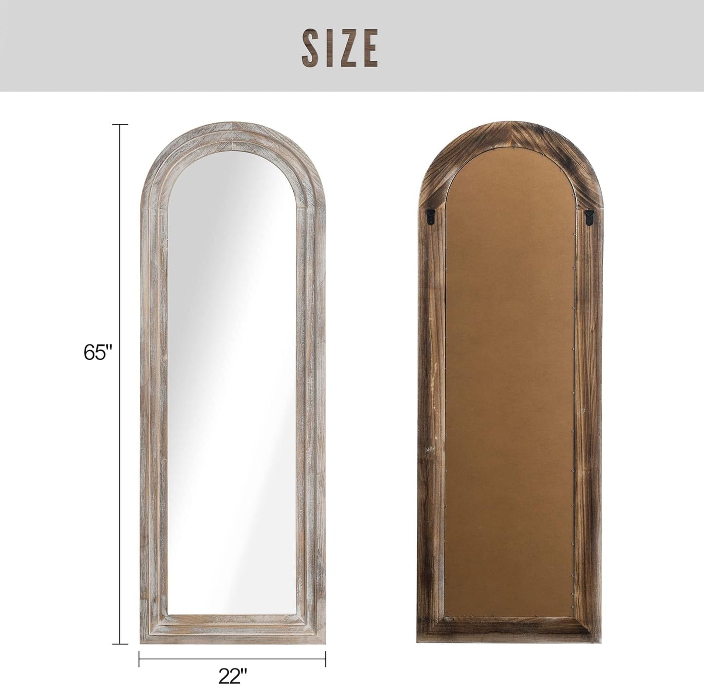 KIAYACI Arched Floor Mirror Wood Frame Wall Mounted Mirror Distressed Style Wide Frame Dressing Make up Mirror for Bathroom/Bedroom/Living Room/Dining Room/Entry/Farmhouse (Light Gray, 64" X 21")…