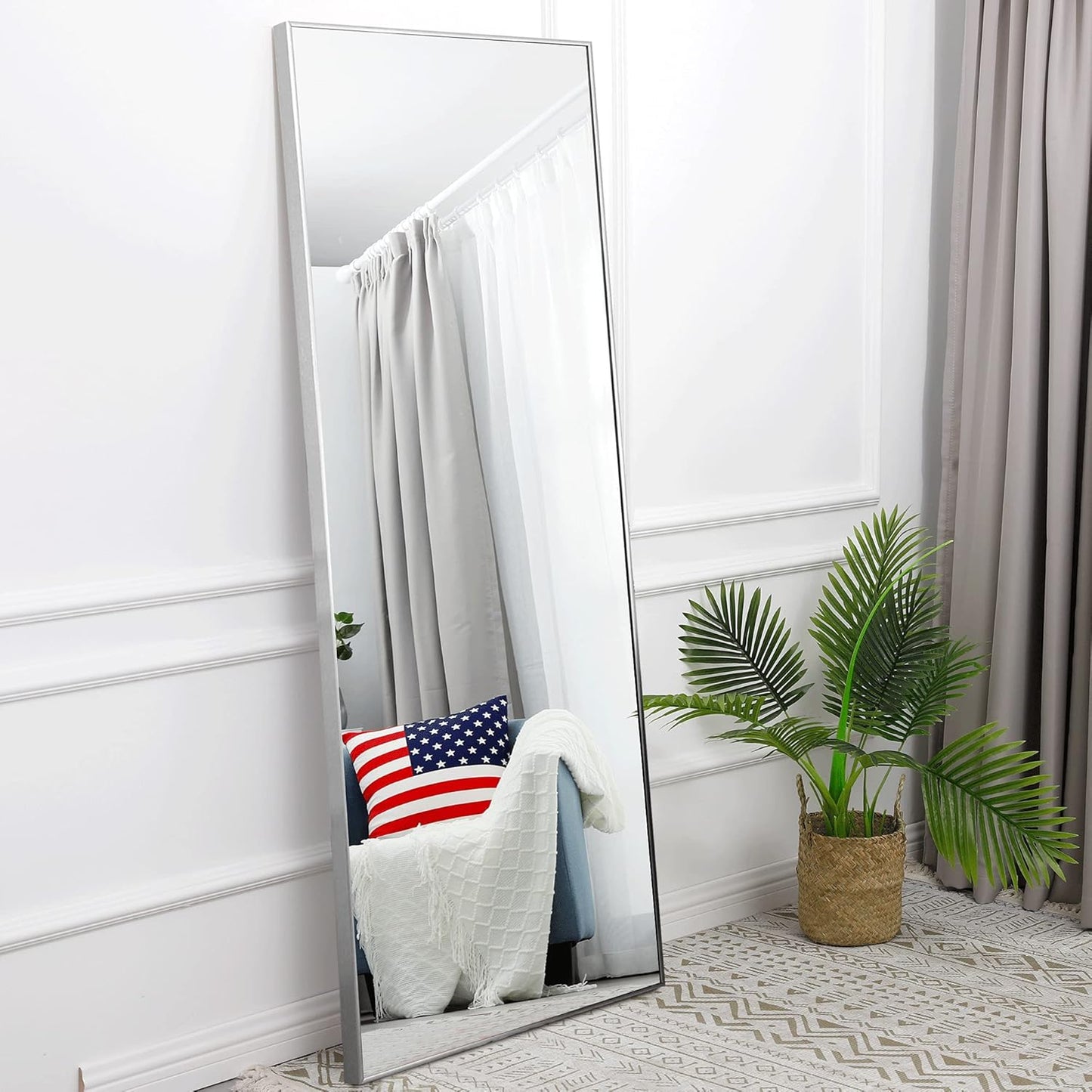 KIAYACI Arched Floor Mirror Wood Frame Wall Mounted Mirror Distressed Style Wide Frame Dressing Make up Mirror for Bathroom/Bedroom/Living Room/Dining Room/Entry/Farmhouse (Light Gray, 64" X 21")…