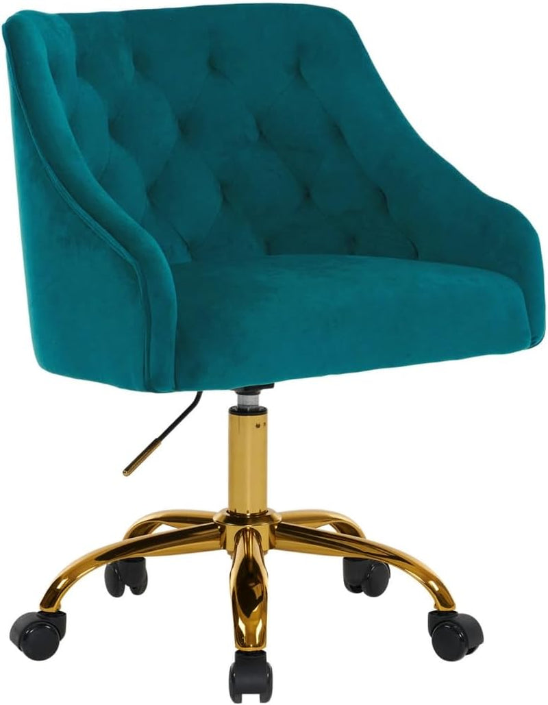 ATTICA Home Office Desk Chair Modern Velvet Office Chair Height Adjustable Computer Chair Mid-Back Swivel Task Chair Upholstered Velvet Desk Chair with Armrest for Study Bedroom Living Room(Black)