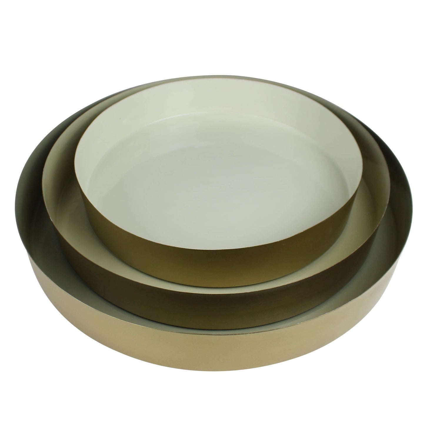 Set of Three Gold And Beige Round Metal Handmade Serving Trays
