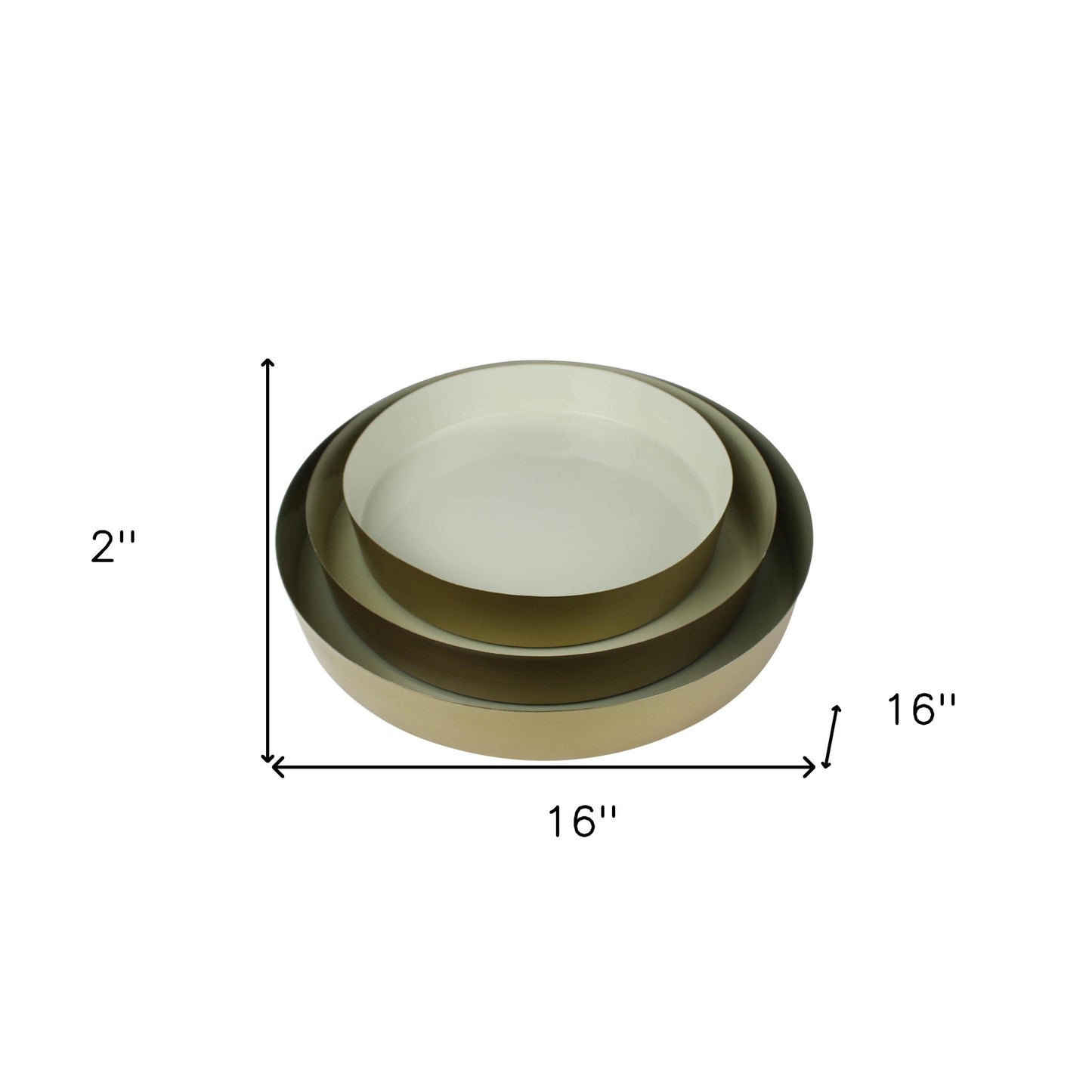 Set of Three Gold And Beige Round Metal Handmade Serving Trays