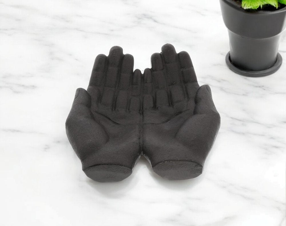 7" Black Modern Open Hands Tabletop Sculpture