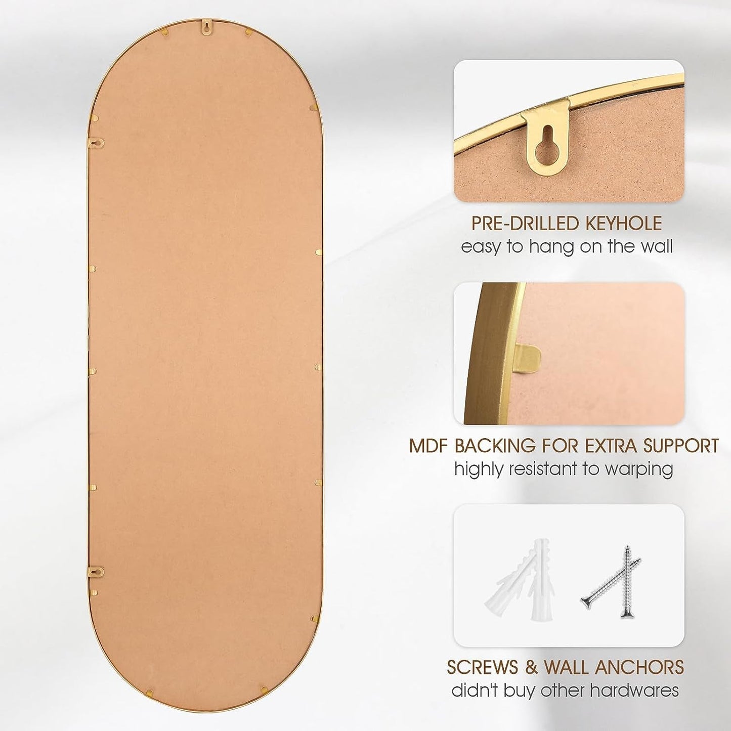 Elegant Antique Gold Oval Full Length Mirror - 16X47 Metal Beaded