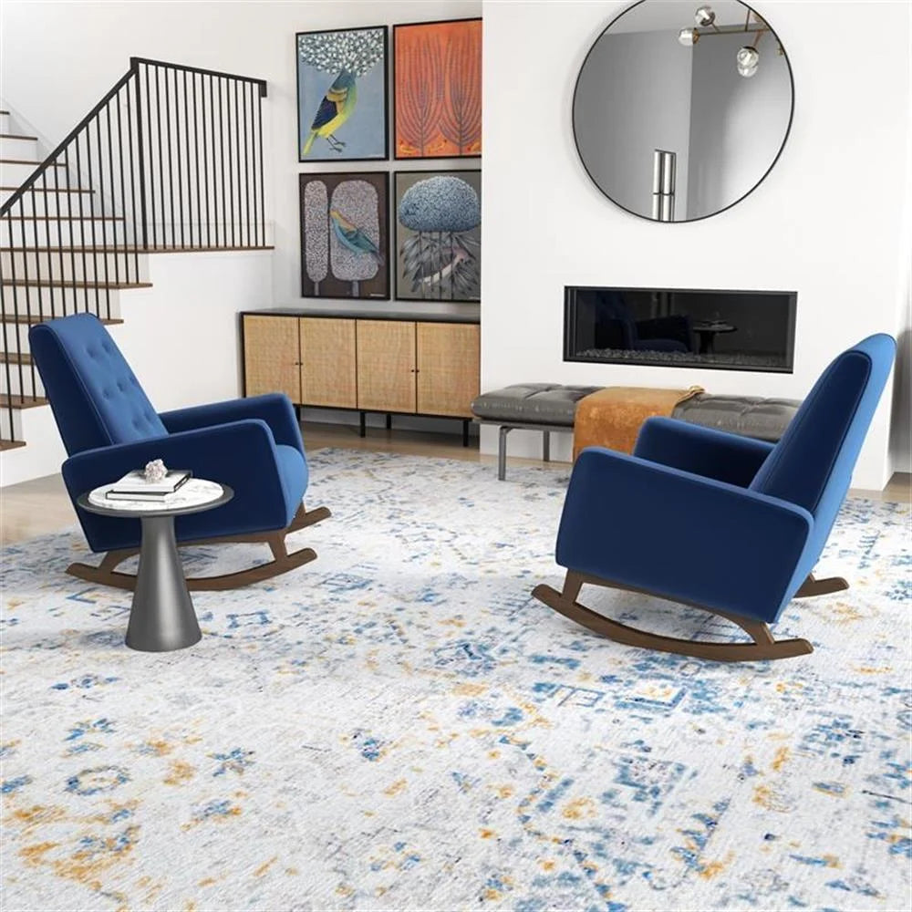 Walker Pillow Back Velvet Indoor Nursery Rocking Chair in Blue (Set of 2)