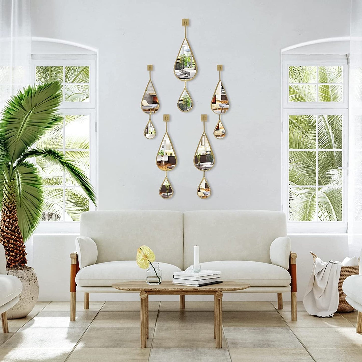 Wall Mirror Decorative Mirrors Mounted Decor Tear Drop Shape Gold for