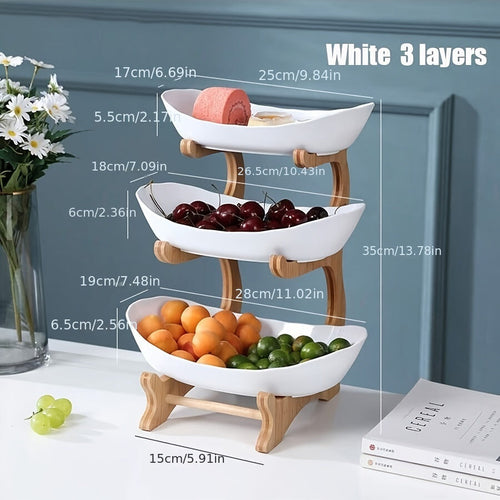 MultiLayer Bamboo Fruit Basket Snack Tray Set