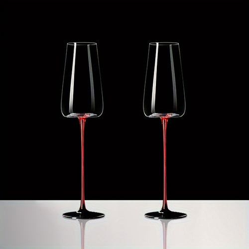 Elegant Crystal Champagne Glasses with Black Stems Set of 2