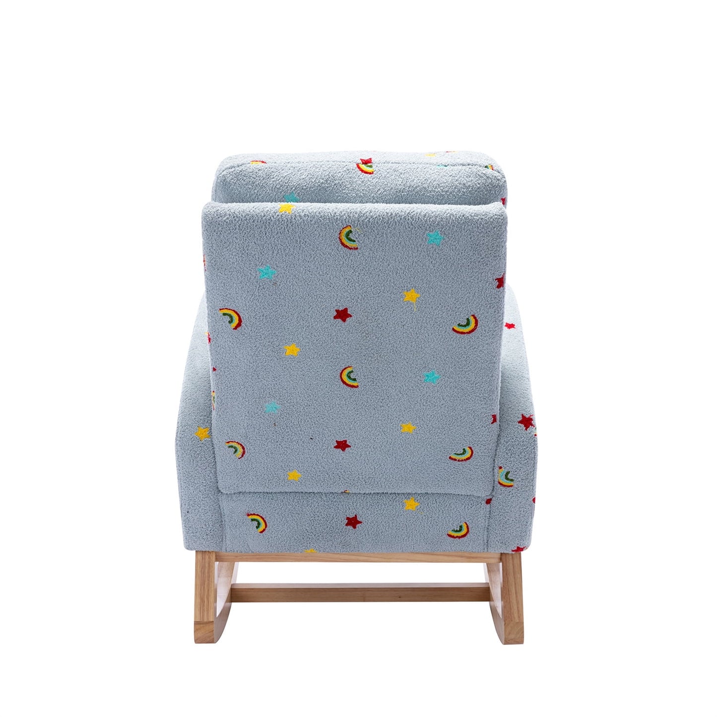 Rocking Chair, 26.8" Modern Upholstered Accent Rocking Chair with Side Pockets Wooden Rocking Chair with High Back and Solid Wood Base Nursery Glider Armchair for Adults Kids Hold up to 300Lbs, Blue