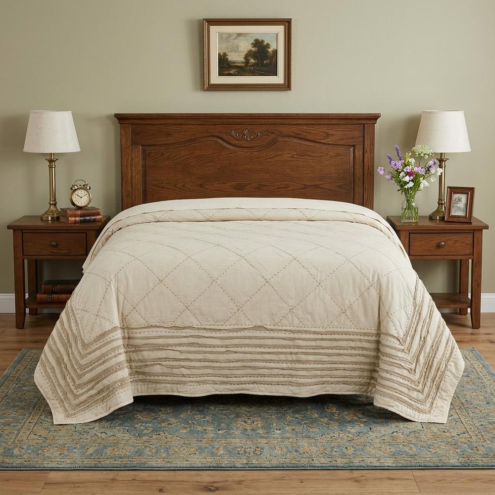 Ivory Geometric Queen Quilt