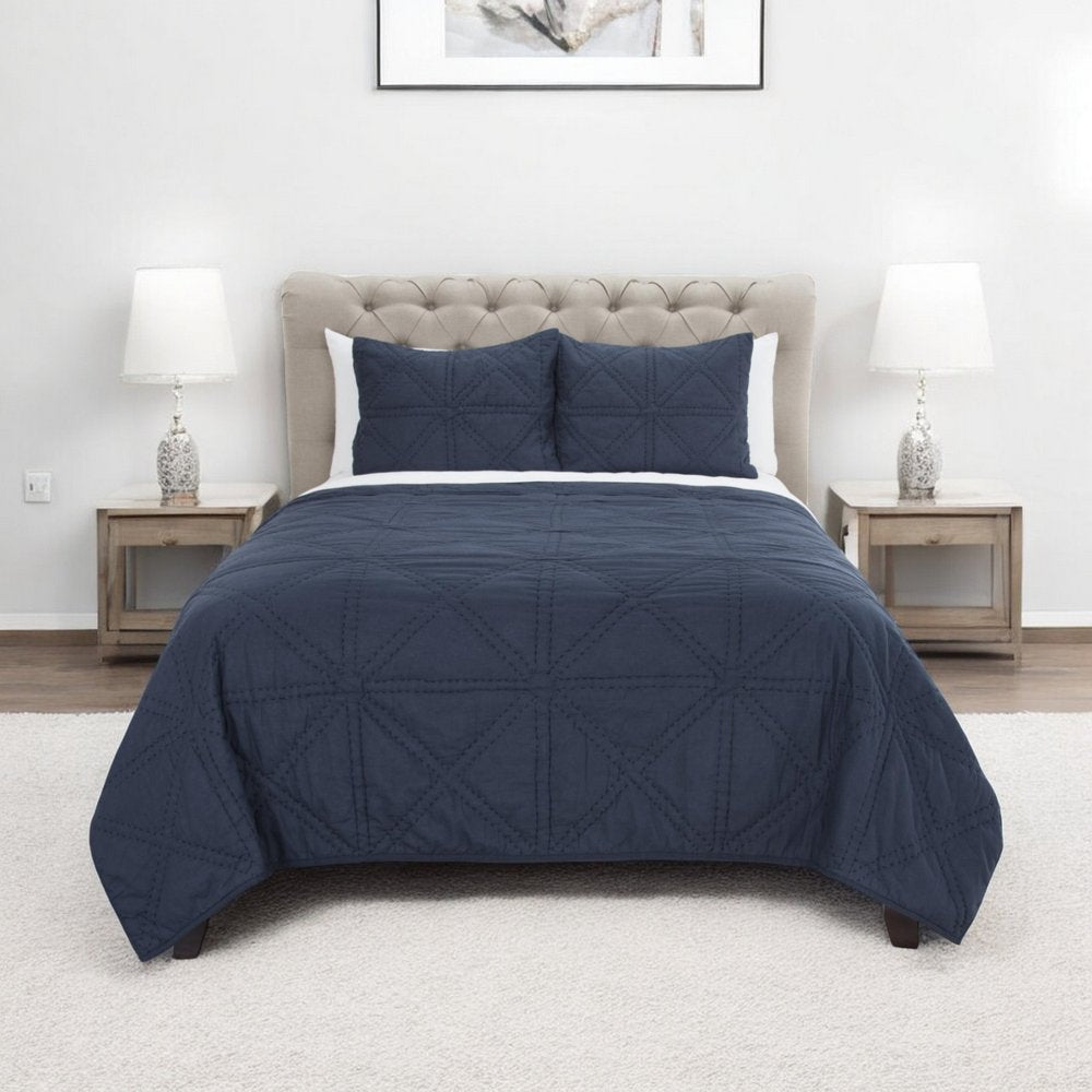 Indigo Geometric Queen Quilt