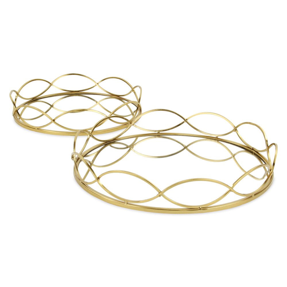 15" Gold Round Metal Handmade Tray With Handles