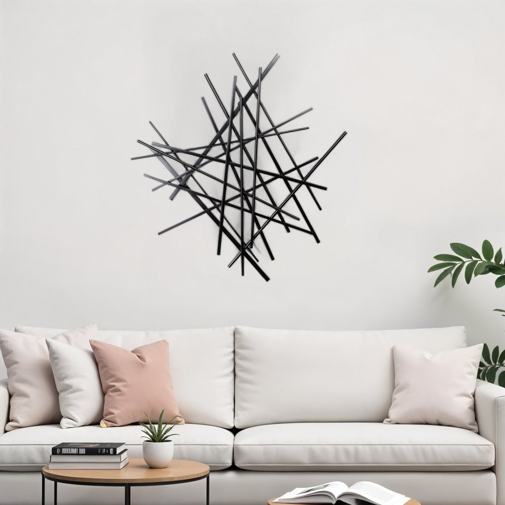 29" X 27" Black Metal Novelty Abstract Hanging Dimensional Sculpture