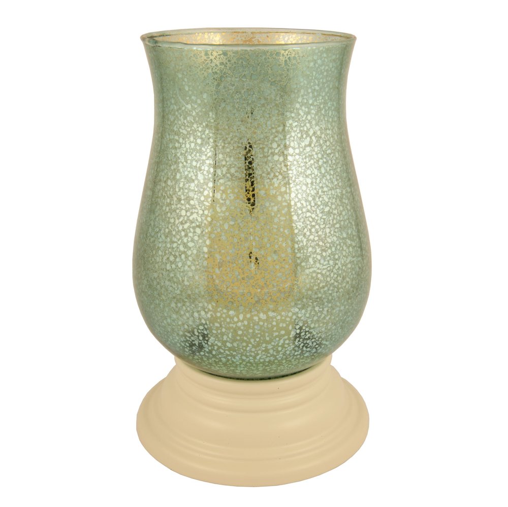 14" Green Glass Centerpiece Hurricane Candle Holder With Candle