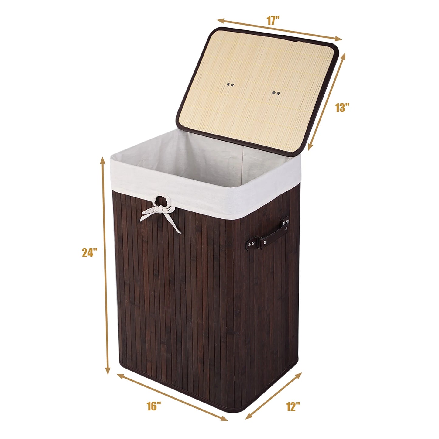 Tall Portable Laundry Basket, Deep Brown & White