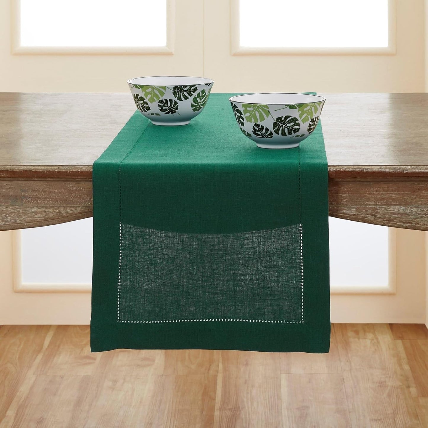 Solino Home Purple Linen Table Runner 60 Inches Long – 100% Pure Linen Classic Hemstitch Table Runner 14 X 60 Inch – Machine Washable Dining Table Runner for Valentines Day, Spring, Easter Decor