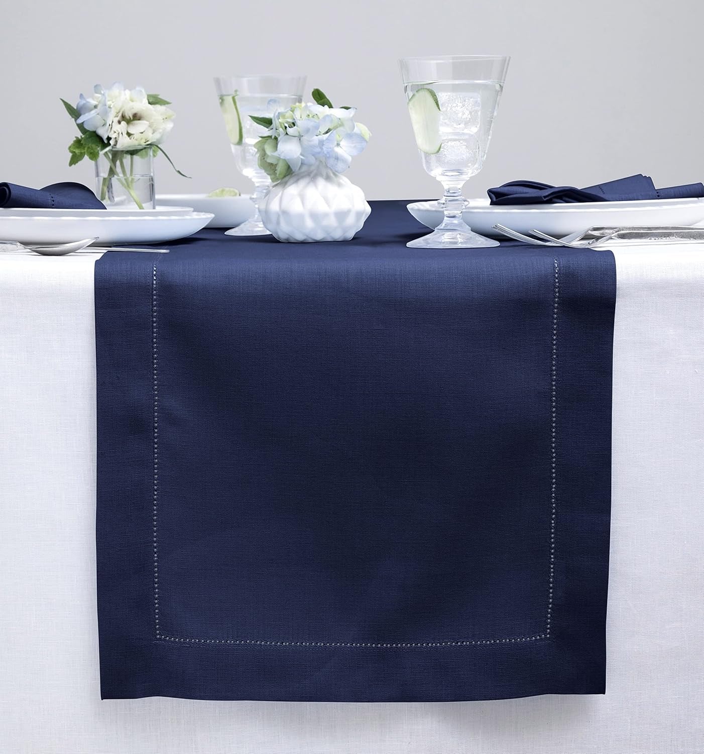 Solino Home Purple Linen Table Runner 60 Inches Long – 100% Pure Linen Classic Hemstitch Table Runner 14 X 60 Inch – Machine Washable Dining Table Runner for Valentines Day, Spring, Easter Decor