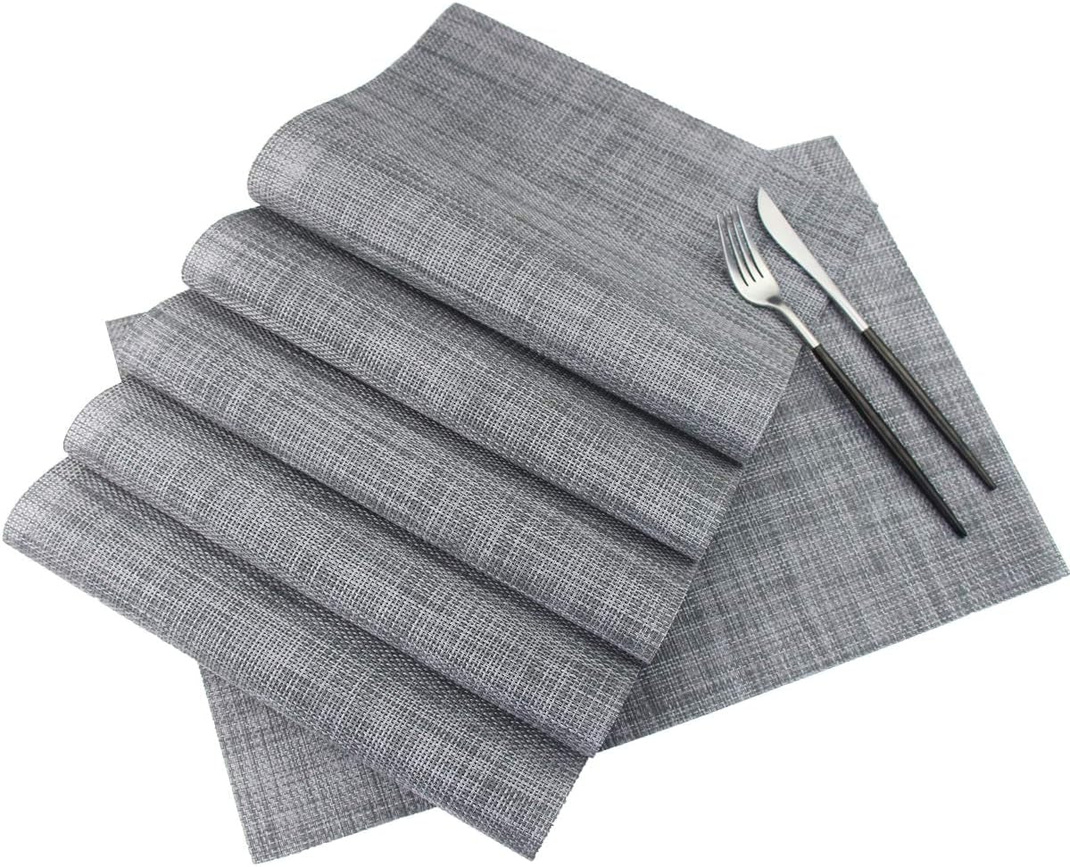 PIGCHCY Placemats Washable Vinyl Placemats Easy to Clean Plastic Non-Slip Placemats for Dining Table Set of 6 (Multi Grey)