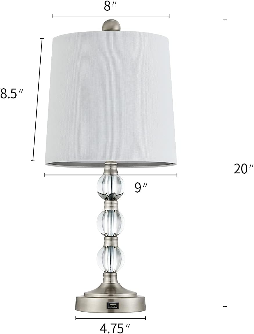 Oneach Modern USB Table Lamps Set of 2 for Living Room Bedroom Stacked Crystal Ball Table Lamp with White Drum Shade 20.5" Accent Bedside Lamps