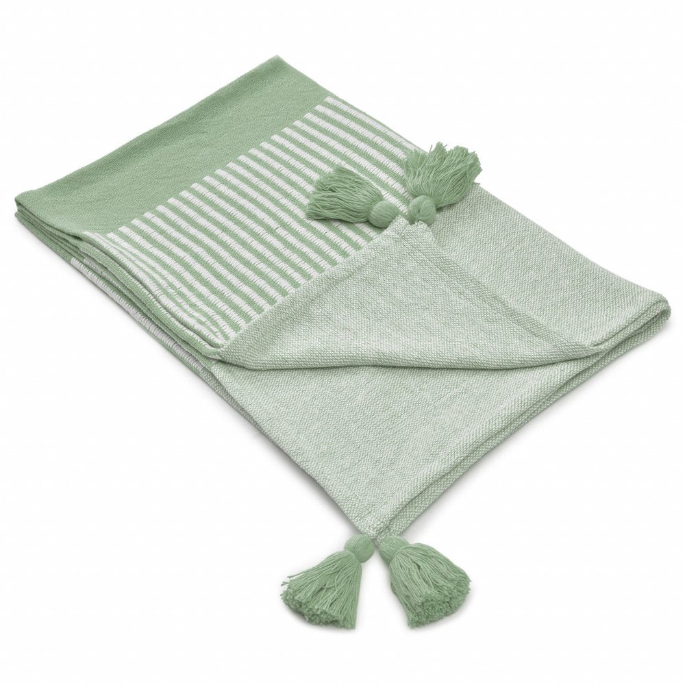 50" X 60" Yellow Woven Cotton Striped Throw Blanket with Tassels